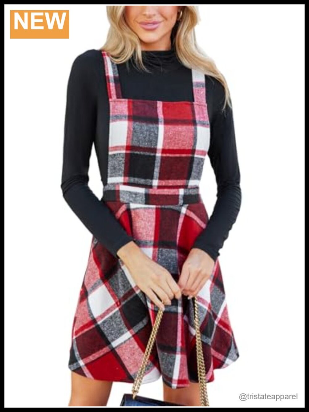 Women's Plaid Square Neck Sleeveless A-Line Mini Pinafore Overall Dress
